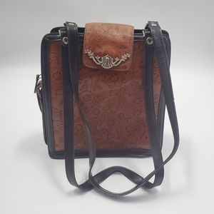 Vintage MC Marc Chantal Tooled Leather Handbag Brown Boho Western Boxy